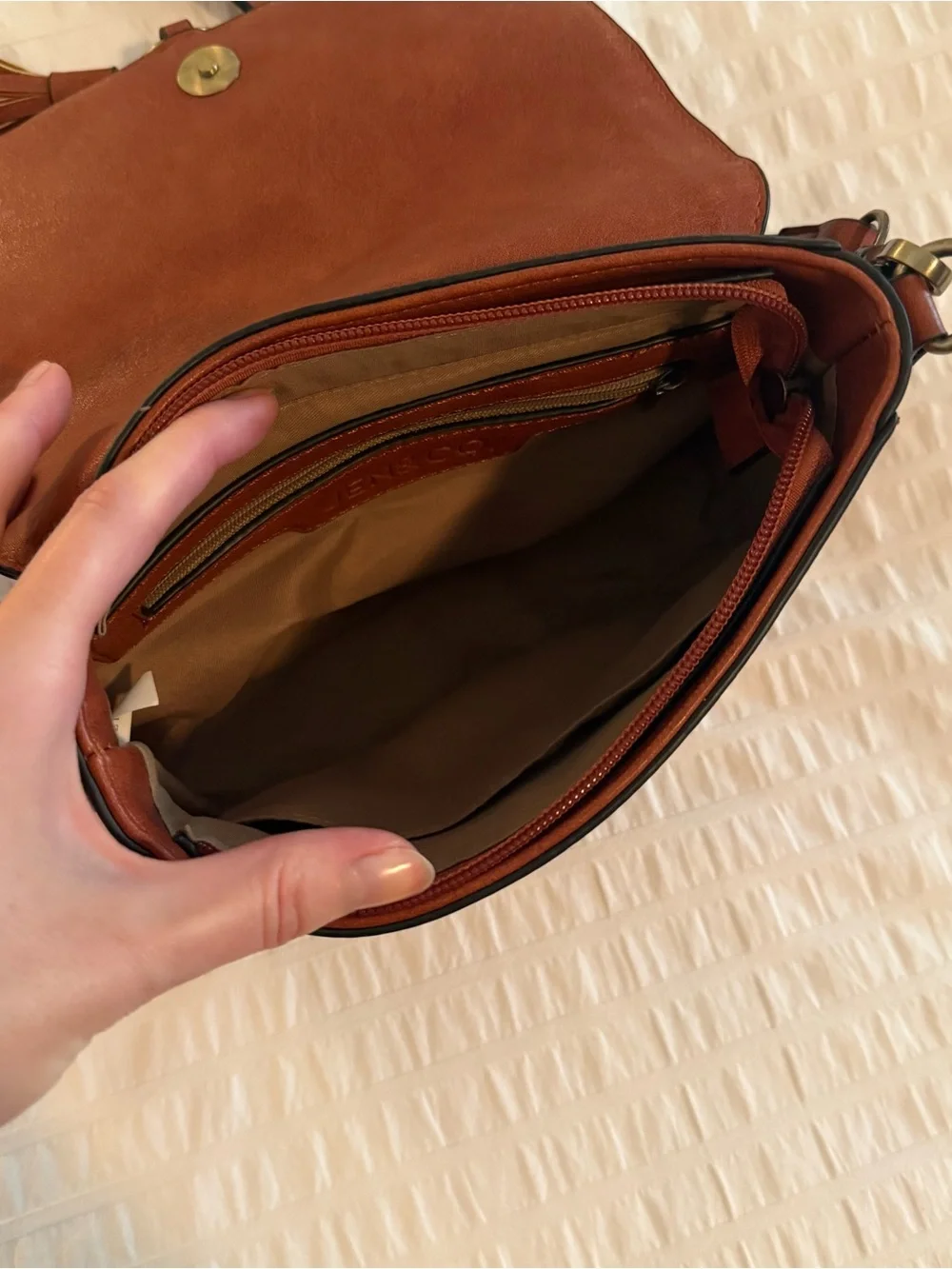 Tassel Studded Crossbody Bag - Brown